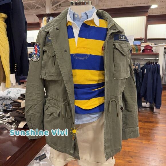 NWT Polo Ralph Lauren Men Iconic Field Jacket Hoodie Cotton Patches Olive large - Picture 8 of 9